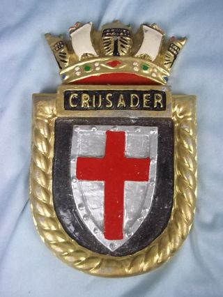 Hms Crusader (h60) Ships Crest,  Aluminium,  7.  75 X 5 " One Off Casting,  Destroyer