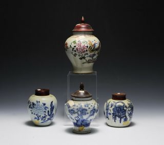 Antique Chinese (4) Covered Jars 18th - 19th Century