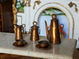 Vintage Dollhouse Miniature Copper Tea Coffee Set 1:12