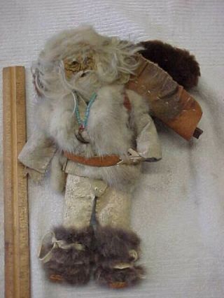 Antique Old Handmade Mountain Man Doll Leather Sheepskin Fur 10” Vintage