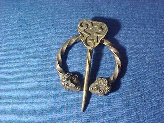 Orig Antique 19thc Celtic Scottish Silver Kilt Pin W Two Heads Design