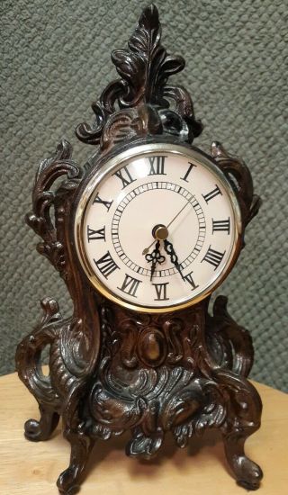 Ornate French Bronzed Vintage Spelter Art Nouveau Baroque Style Mantel Clock