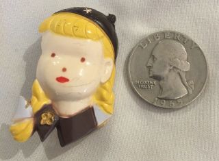 Vintage Brownie Girl Scout Figural Lapel Pin 1940’s Face With Braids 2