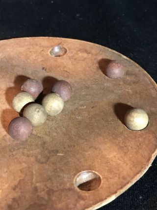 Antique Primitive Embossed Circular Board Game Toy With 8 Wood Balls Aafa