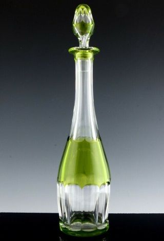 Bohemian Czech Emerald Green Cut To Clear Glass Wine Whiskey Decanter