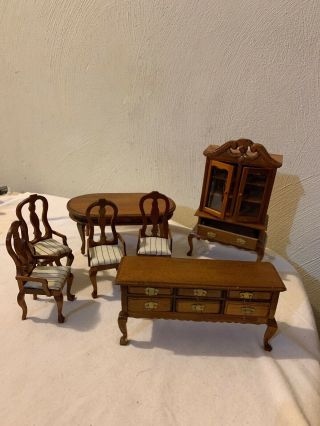 Vintage Dollhouse Early American Wood Dining Room Set