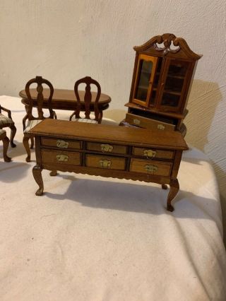 Vintage Dollhouse Early American Wood Dining Room Set 2