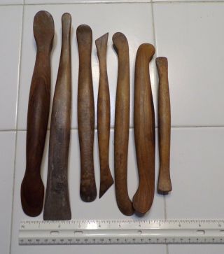Antique/vintage 7 Large Wooden Clay Sculpting Tools Pottery Modeling Carving