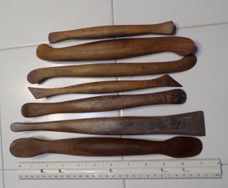 Antique/Vintage 7 Large Wooden Clay Sculpting Tools Pottery Modeling Carving 2
