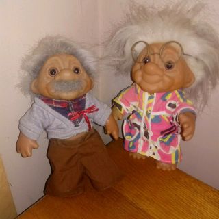 Vintage Dam Trolls 8 " Set Grandma Grandpa Dolls Old Man
