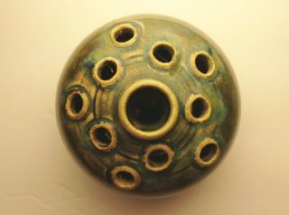 WJ Gordy Antique Gold - Blue - Green Flower Frog Vase Georgia Art Pottery 4