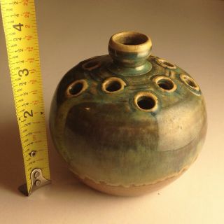 WJ Gordy Antique Gold - Blue - Green Flower Frog Vase Georgia Art Pottery 5