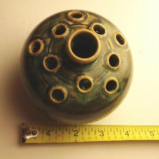 WJ Gordy Antique Gold - Blue - Green Flower Frog Vase Georgia Art Pottery 6