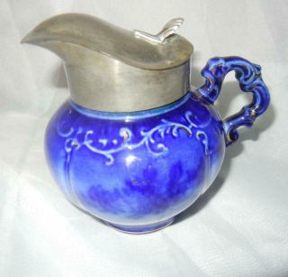 Antique 4 " Wheeling Pottery Wp La Belle Flow Blue China Syrup Pitcher