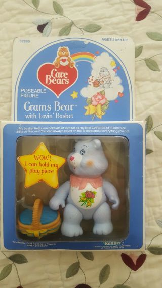 Vtg Care Bears Poseable Grams Bear Figure With Accessory 1983 Kenner With Basket