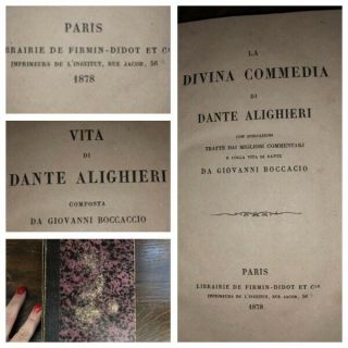 1878 Antique Book Divina Commedia Di Dante Alighieri,  By Boccaccio,  In Italian