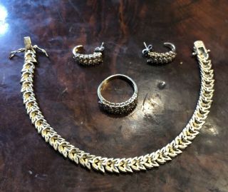 Vintage Sterling Silver 925 Antique Necklace Earring & Ring Set