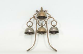 Vtg Antique Brass Horse Harness Chimes - Shaft Sleigh Saddle Bells Four -