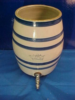 19thc Stoneware 2 Gal Water Cooler W Spigot Blue Band Decoration