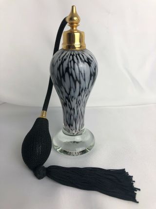 Vintage Murano Glass Italy Perfume Atomizer Black And White W Gold