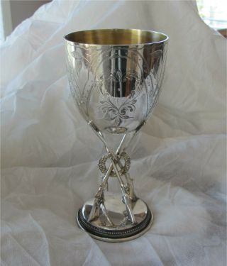 Antique Victorian Silver Plated Goblet Rifle Shooting Trophy Cup Gilded 1860 