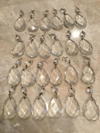 24 Matched Vintage Chandelier Crystals,  1.  25”x 2 - 5/8” With Brass Wires