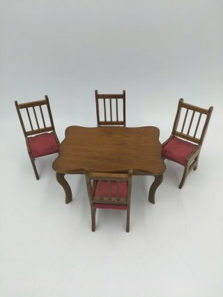 Vintage Wood Doll House Furniture Kitchen Table & Chairs