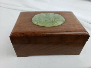 Antique / Vintage Chinese Wood Box With Carved Jade Insert