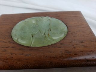 antique / vintage chinese wood box with carved jade insert 2