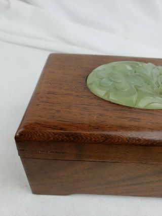 antique / vintage chinese wood box with carved jade insert 3