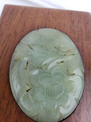 antique / vintage chinese wood box with carved jade insert 4