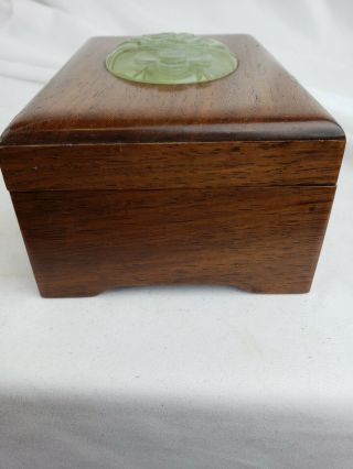 antique / vintage chinese wood box with carved jade insert 7
