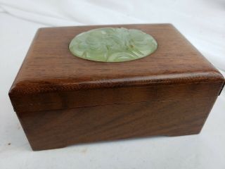 antique / vintage chinese wood box with carved jade insert 8
