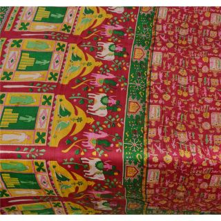 Sanskriti Antique Vintage Dark Red Saree Pure Silk Printed Craft Fabric Sari 3
