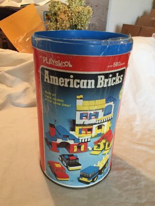 Vintage 1976 Playskool American Bricks Building Toy In Can Box Cool