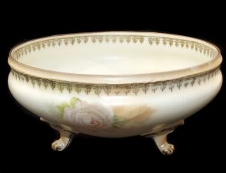 Vtg Antique Rs Prussia Signed Porcelain Footed Rose Bowl Dish Flower Pattern Nr