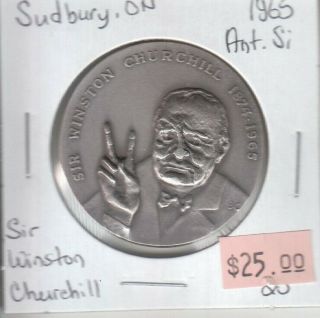 Sudbury Ontario - Sir Winston Churchill - 1965 - Antiqued Silver