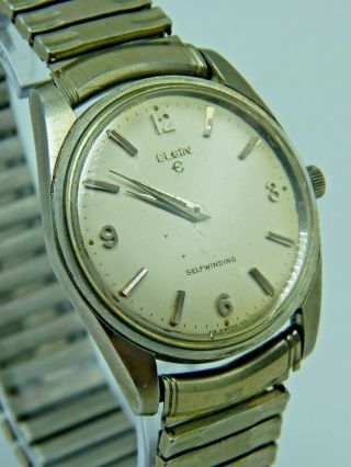 Vintage 17 Jewel Elgin Cal 925 Gents Wrist Watch With Clear Display Case Back