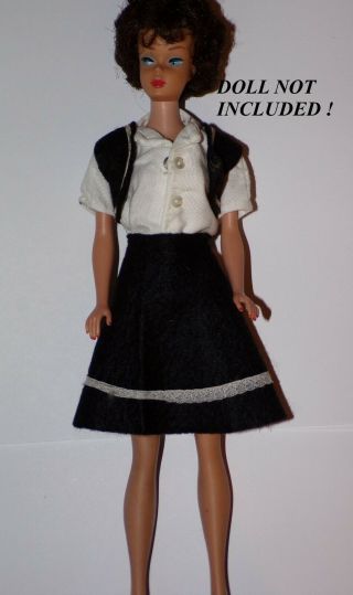 Vintage Barbie Tressy Suzette Mitzi Lilli White Blouse Black Felt Skirt & Vest