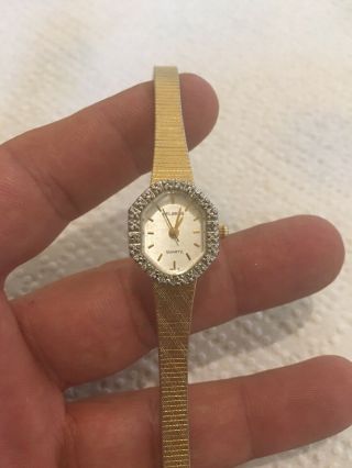 Vintage Ladies 21 Jewels Helbros Diamond Bezel Watch Run Well