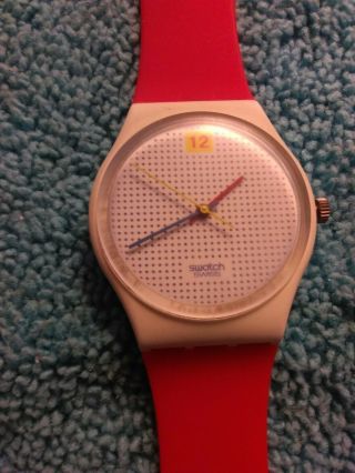 Swatch Vintage Dotted Swiss Gw104 1985 Standard Gents 34mm Band