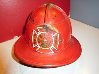 Vintage Cairns " War Baby " Leather Fire Helmet - Red -