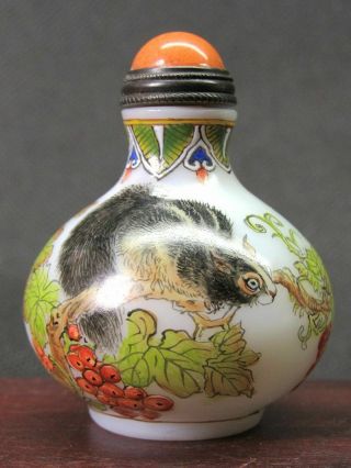 Chinese Two Squirrel Hand Painted Peking Enamel Glass Snuff Bottle