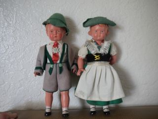 2 Dolls Vintage Late 1940 German Celluloid Turtle Mark Boy & Girl All