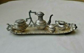 5pce.  Vintage Miniature Silver Plate Teaset & Tray : Childs Dolls House