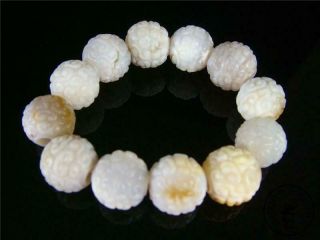 Fine Old Chinese Celadon Nephrite Jade Carved Bracelet Prayer Beads Ruyi Sty.