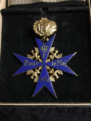 Antique Imperial German Pour Le Merite Ww1 Prussian Blue Max W/original Ribbon