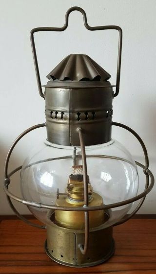 Antique Sherwood Of Birmingham Brass & Glass Nautical Ship/life Boat Oil Lantern