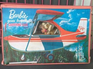 Vtg 60s Barbie Goes Travelin’ Pink Carrying Case Car Plane Doll Diorama Display