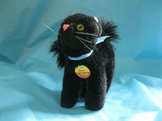 Vintage Steiff Black Cat Burri Made In Germany With Tag & Button